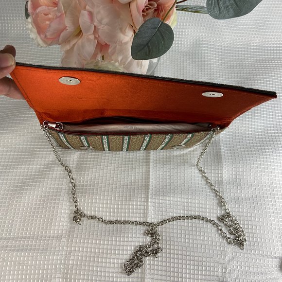 G-Lish Womens Green & Orange Beaded Rectangular Clutch Crossbody Purse - Picture 6 of 6